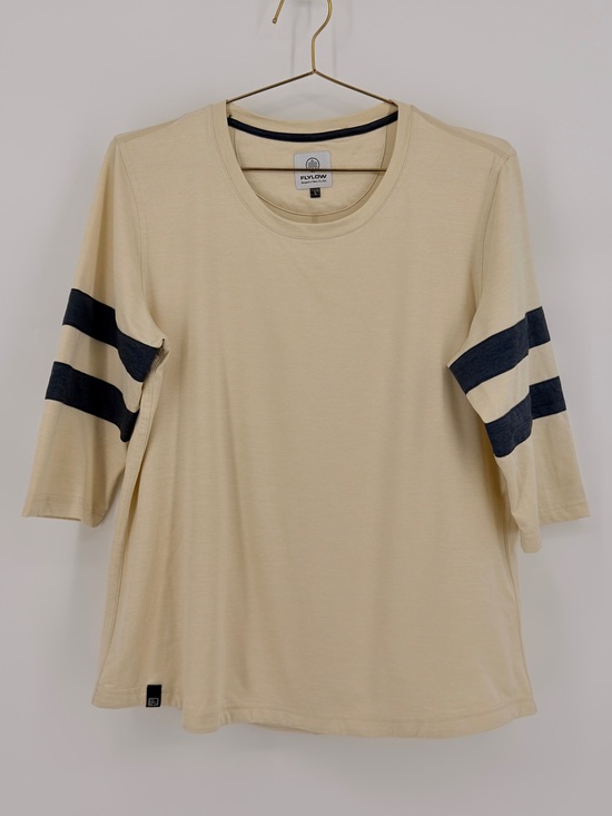 Flylow Tops - Flylow Women’s Cream Stripe 3/4 Sleeve Top Size Large